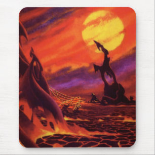 Vintage Science Fiction Volcano Planet w Red Lava Mouse Pad