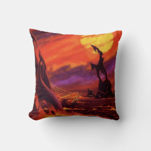 Vintage Science Fiction Volcano Planet w Red Lava Throw Pillow