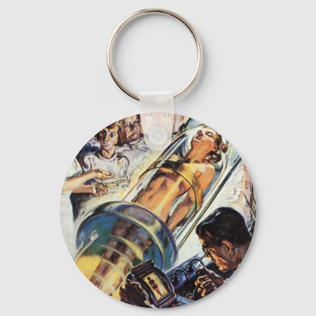 Vintage Science Fiction, Woman Lab Experiment Keychain (Front)
