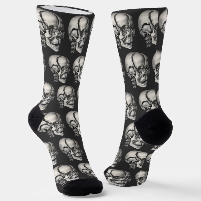 Vintage Science Human Anatomy, Antique Skull Socks (Angled)