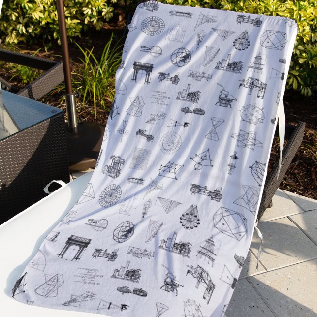 Vintage Science Illustrations Black White Pattern Beach Towel (Creator Uploaded)