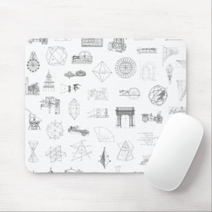 Vintage Science Illustrations Black White Pattern Mouse Pad