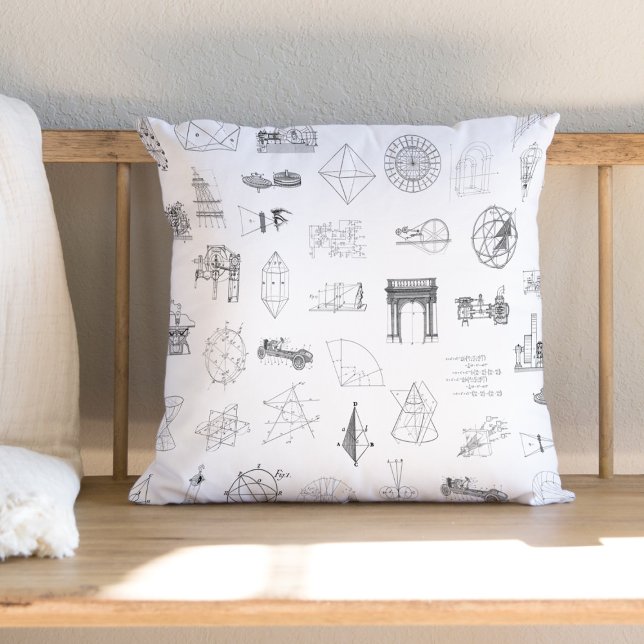 Vintage Science Illustrations Black White Pattern Throw Pillow (Creator Uploaded)