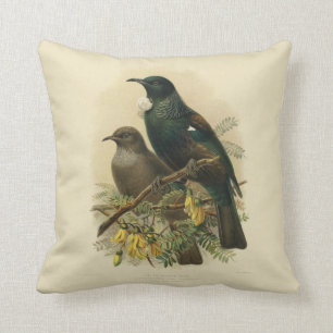 Vintage Science NZ Birds - Tui Throw Pillow