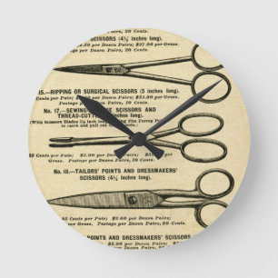 Vintage Scissors Advert Round Clock