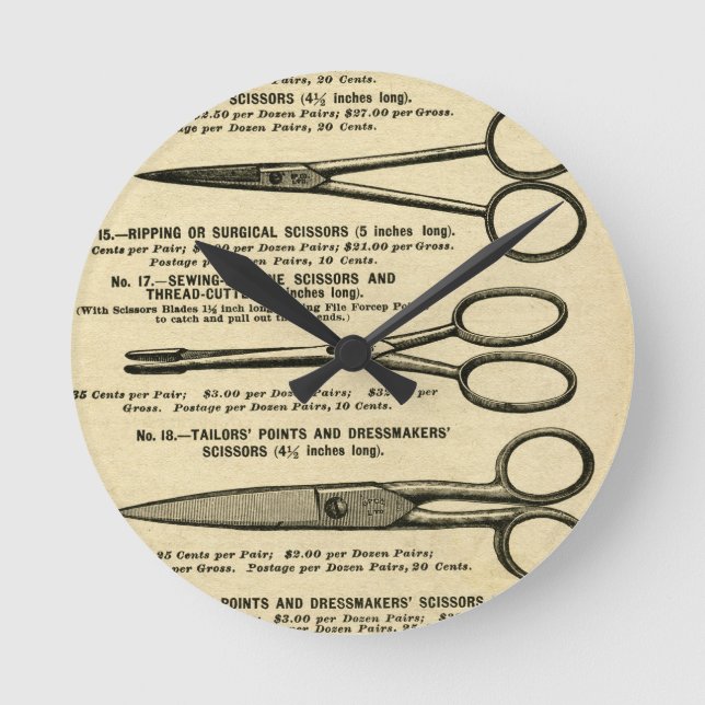 Vintage Scissors Advert Round Clock (Front)