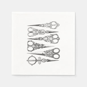 Vintage Scissors Elegant Black White Decorative Napkin