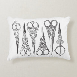Vintage Scissors Elegant Black White Decorative Pillow