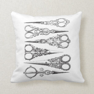 Vintage Scissors Elegant Black White Decorative Throw Pillow