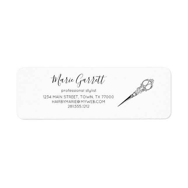 Vintage Scissors Salon Business Address Label (Front)