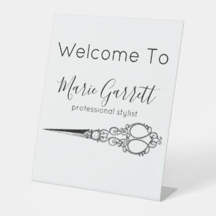 Vintage Scissors Salon Business Pedestal Sign