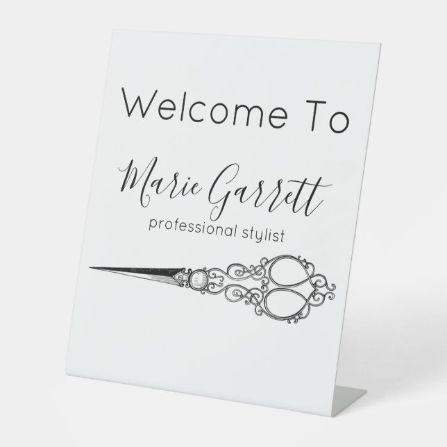 Vintage Scissors Salon Business Pedestal Sign (Front)