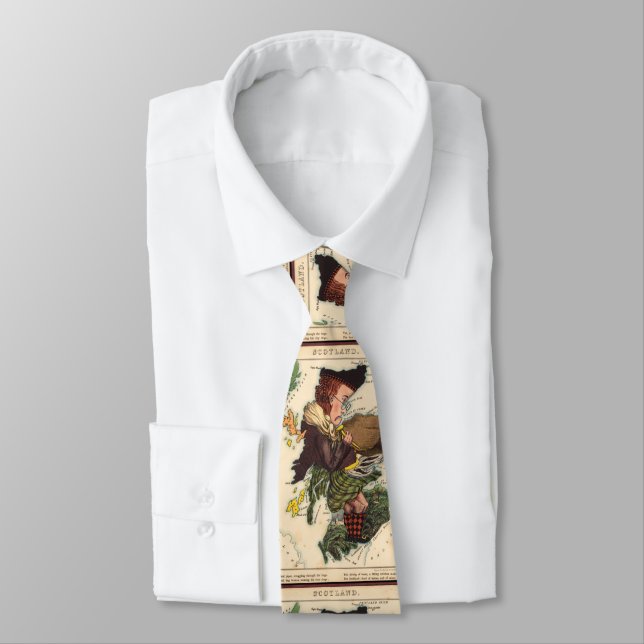 Vintage Scotland Bagpiper Map (1868) Tie (Tied)