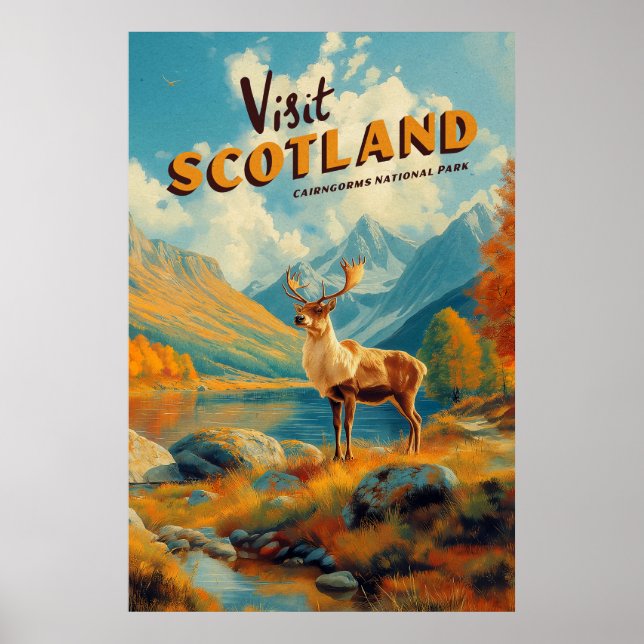 Vintage Scotland Cairngorms Reindeer Poster (Devant)