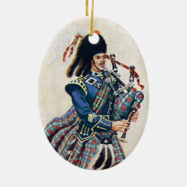 Vintage Scotland, Follow the Bagpipes Ceramic Ornament (Back)