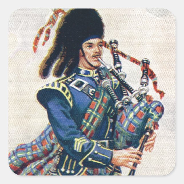 Vintage Scotland, Follow the Bagpipes Square Sticker (Front)
