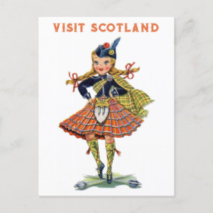 Vintage Scotland Scottish Woman Kilt Travel Postcard