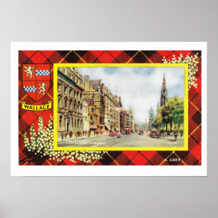 Vintage Scotland, Wallace tartan, Princes Street Poster