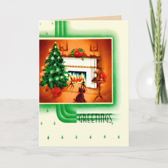 Vintage Scottie Dog Christmas Holiday Card (Front)