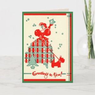 Vintage Scottie Dog Greetings Holiday Card