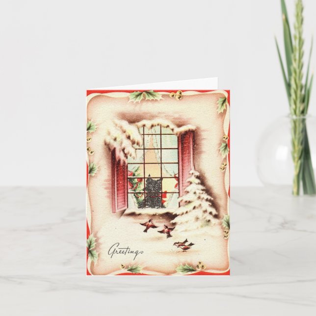 Vintage Scottie in the Window Christmas Card (Front)