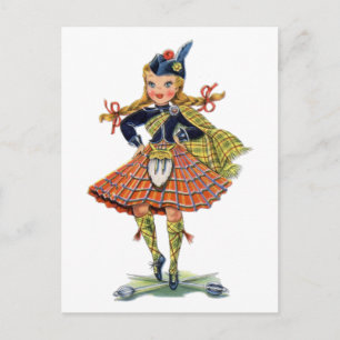 Vintage Scottish girl traditional dress Postcard