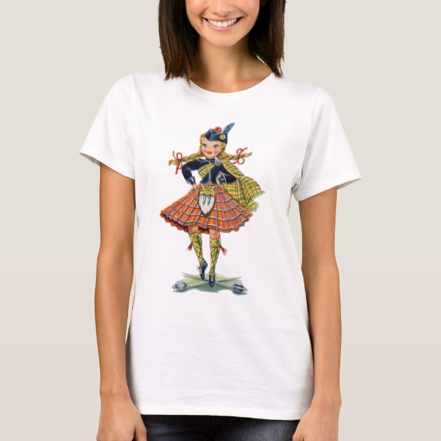 Vintage Scottish girl traditional dress T-Shirt (Front)