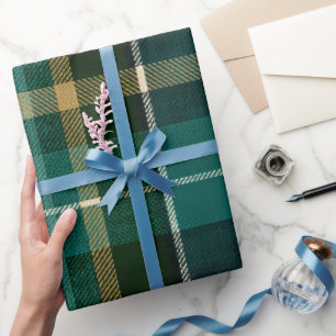 Vintage Scottish Green Navy Tartan Plaid Pattern Wrapping Paper