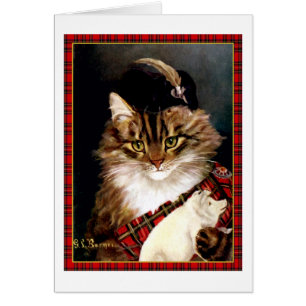 Vintage Scottish Highland Laddie Cat Art Card