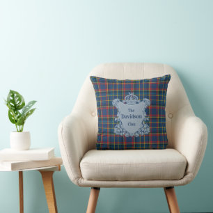 Vintage Scottish Tartan Plaid with Crest Throw Pillow