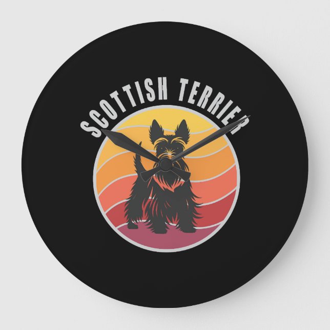Vintage Scottish Terrier Sunset Large Clock (Front)
