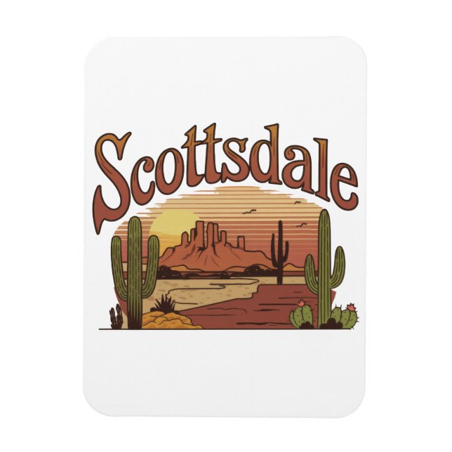 Vintage “Scottsdale Arizona” Retro Desert Sunset Magnet (Vertical)