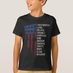 Vintage Scouting Gift Us America Flag Scouting Law T-Shirt