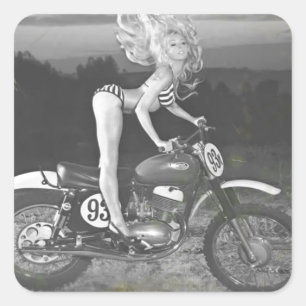 VINTAGE SCRAMBLER AND HOT MODEL. SQUARE STICKER