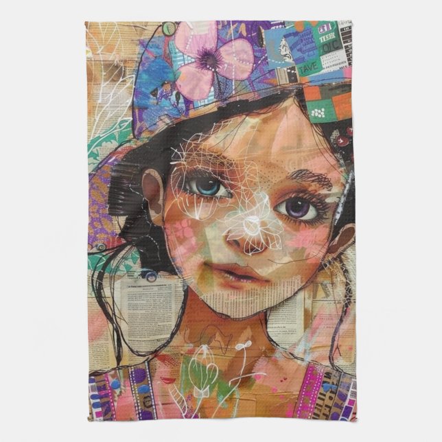 Vintage Scrapbook Collage Face (1) Kitchen Towel (Vertical)
