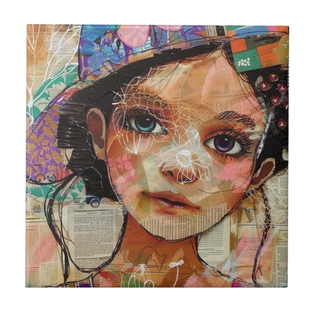 Vintage Scrapbook Collage Face (1) Tile (Front)
