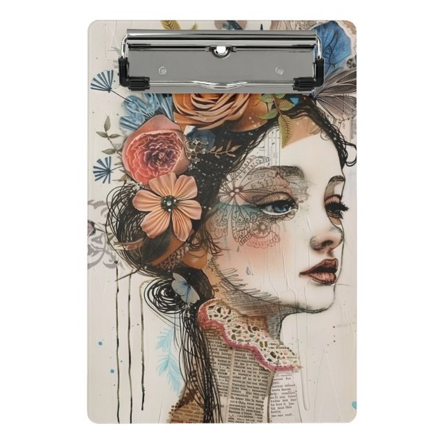 Vintage Scrapbook Collage Face (2) Mini Clipboard (Front)