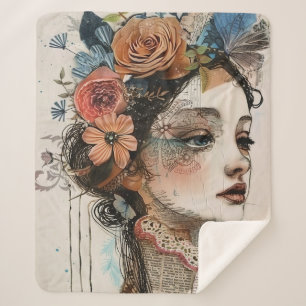 Vintage Scrapbook Collage Face (2) Sherpa Blanket