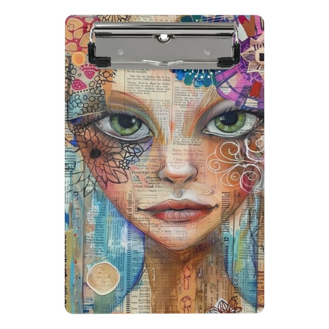Vintage Scrapbook Collage Face (3) Mini Clipboard (Front)