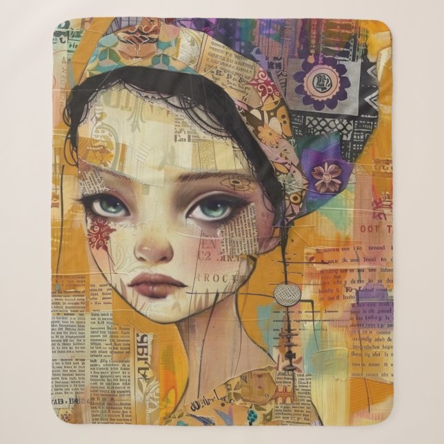 Vintage Scrapbook Collage Face (4) Sherpa Blanket (Front)