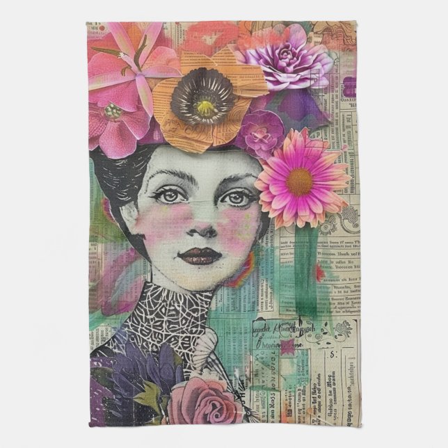Vintage Scrapbook Collage Face (5) Kitchen Towel (Vertical)