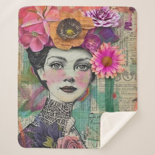 Vintage Scrapbook Collage Face (5) Sherpa Blanket