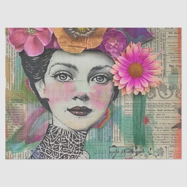 Vintage Scrapbook Collage Face (5) Tissue Paper (Front)