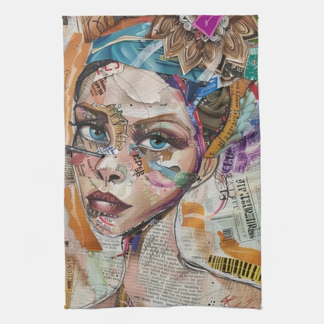 Vintage Scrapbook Collage Face (6) Kitchen Towel (Vertical)
