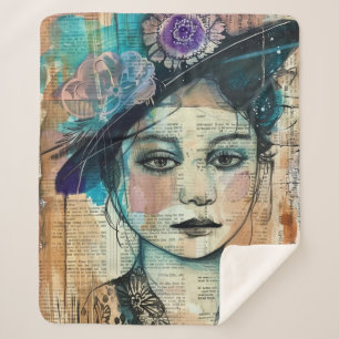 Vintage Scrapbook Collage Face (7) Sherpa Blanket