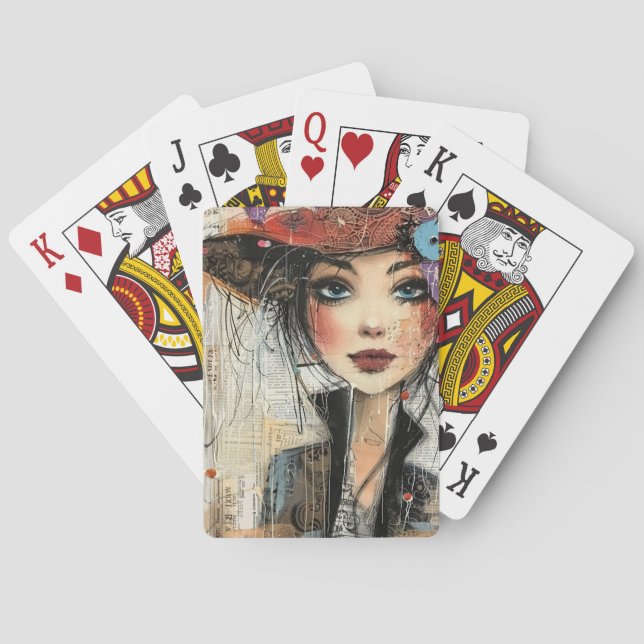Vintage Scrapbook Collage Face (8) Playing Cards (Back)