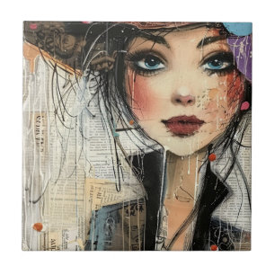 Vintage Scrapbook Collage Face (8) Tile