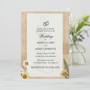 Vintage Scrapbook Wedding Invite Pressed Flowers