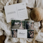 Vintage Script 4 Photo Collage Wedding Thank You Postcard<br><div class="desc">This vintage script 4 photo collage wedding thank you postcard is perfect for a minimalist wedding. The romantic black and white design features unique whimsical typography with simple bohemian style. Customizable in any colour. Keep the design minimal and elegant, as is, or personalize it by adding your own graphics and...</div>