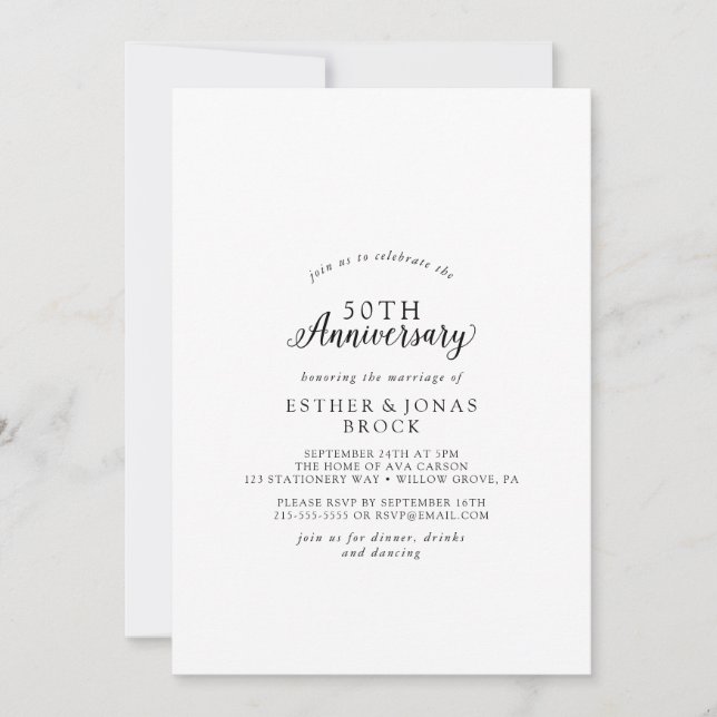 Vintage Script 50th Wedding Anniversary Invitation (Front)